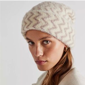 Free People Ziggy Fuzzy Beanie Hat NWT Shadow Combo MSRP $38